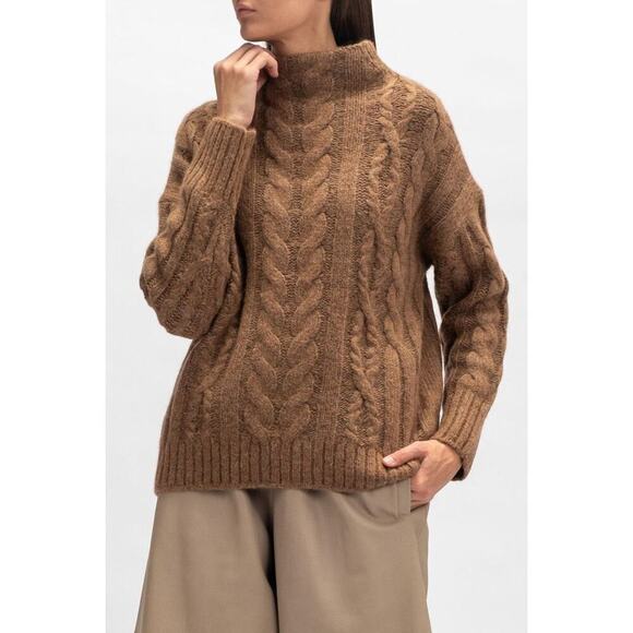 Vince Cable Braid Alpaca & Wool Blend Sweater Long Sleeve In Camel Size L NWT - Picture 2 of 12